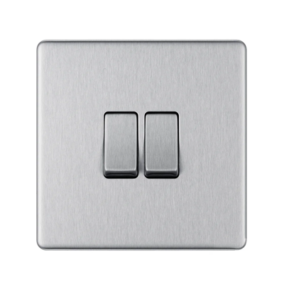 British General BG BRUSHED STAINLESS STEEL 2 GANG 2 WAY SWITCH FLAT PLATE